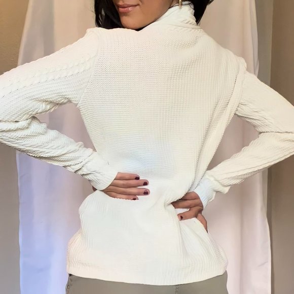 Nautica Cable-knit Cream Cotton Shawl Collar Fisherman Sweater - Picture 3 of 4